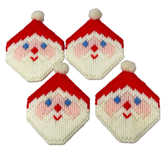 Vintage Santa Claus Coasters Set and Holder Cross Stitch Plastic Canvas - Picture 3 of 6